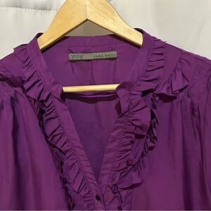 Zara Purple Women's Top Button Down Blouse, Large
